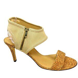 Vaneli Reptile Embossed Leather Stretch Ankle‎ Cuff Sandal Heels